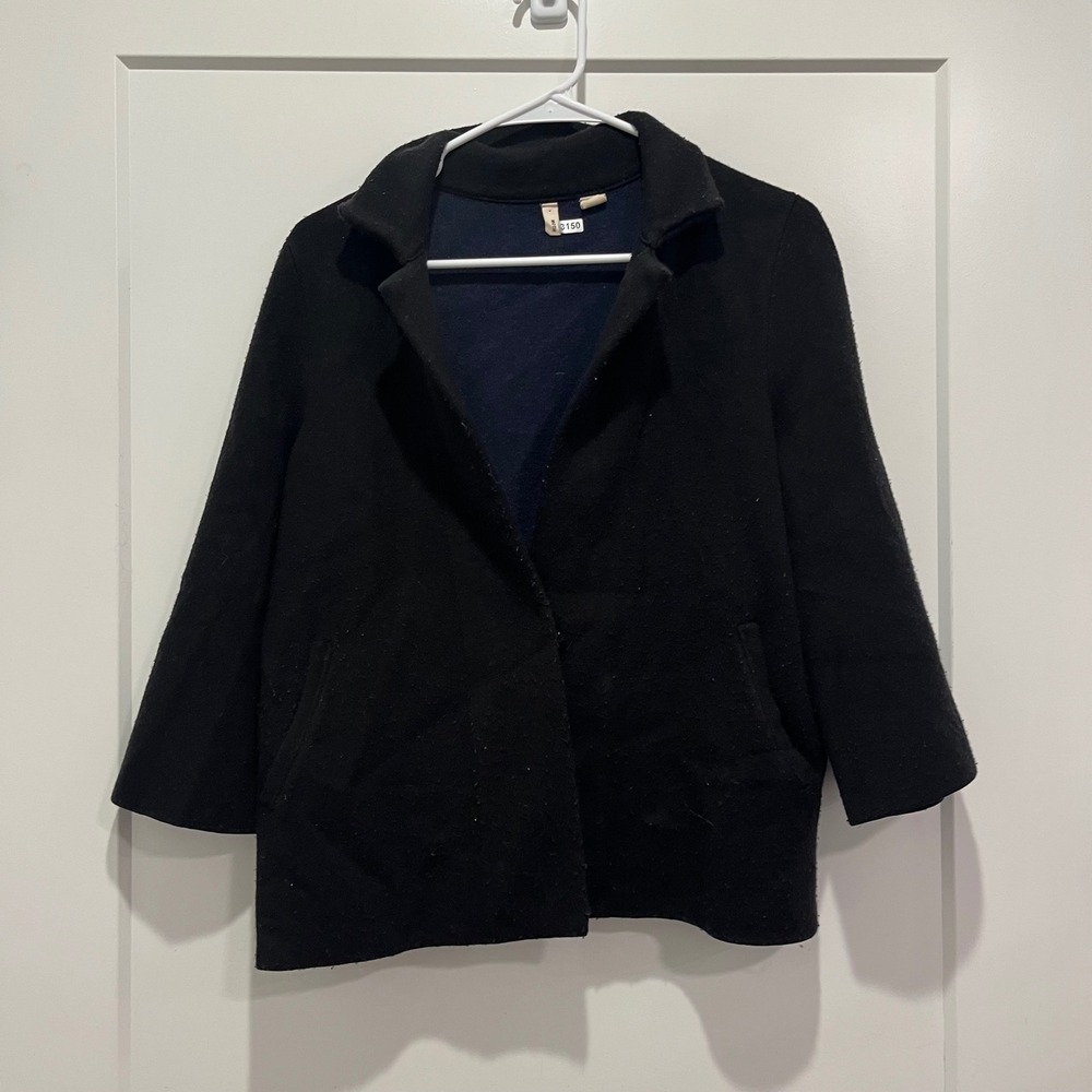 Moth Anthropologie Black Open Front Knit Jacket Wide Sleeve Notched Collar S